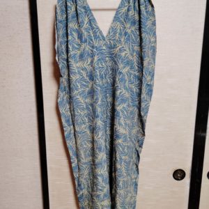 羽模様のVネック着物リメイクワンピース